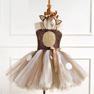 UK Kids Girls Christmas Party Tutu Fancy Dress Costume Outfit+Reindeer Headwear - Image 1 of 4