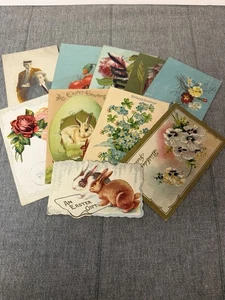 Antique Postcards  (10) Florals Birthday Easter Portrait 1908 - Picture 1 of 3