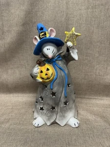 Wizard Mouse With Pumpkin Ceramic Candle Holder By Blue Sky Halloween Decor - Picture 1 of 11