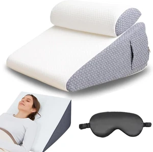 Upgrade Hiquo Wedge Pillow with Light Blocking Sleep Mask for Back & Neck Pain - Picture 1 of 11