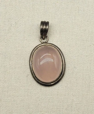 Colgante vintage de plata esterlina ovalado de cuarzo rosa piedra preciosa CP1 Foto 1 de 4