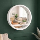 White Round Mirror with Shelf Wall Mounted Versatile Bathroom Bedroom Home Decor