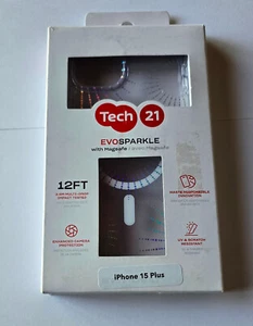 NEW Original Tech21 EVO SPARKLE Magsafe Case Apple iPhone 15 Plus - LUNAR CLEAR - Picture 1 of 6