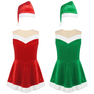 Kids Girls Christmas Costume Carnival Santa Claus Outfit Cosplay Dance Dress - Image 1 of 4