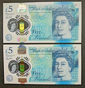 AA07 Präfix Paar fünf Pfund UNC £5 - Bild 1 von 2