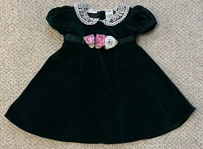 ДЕВОЧКИ B.T. ДЕТСКИЙ зеленый бархат кружева и розетка нарядный официальный качели платье Sz 18 М - Изображение 1 из 4