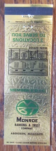 CUBIERTA DE MATCHBOOK ABERDEEN, MISSISSIPPI: MONROE BANKING & TRUST CUBIERTA VACÍA D - Imagen 1 de 2