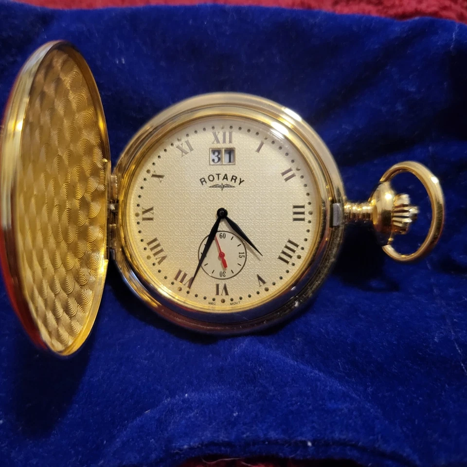 New Rare ROTARY Pocket Watch with Chain  with Day of Month Never Worn or Carried - Image 1 of 4