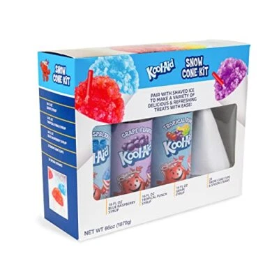 NOSTALGIA Kool-Aid Snow Cone Syrup Party Kit, Shaved Ice, Comes With Straws, Cups,