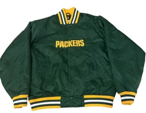 Vintage NFL Green Bay Packers Jacket XL Nylon Button Up Bomber - Picture 1 of 9