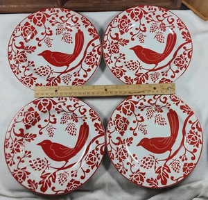 Pier 1 Beautiful Red Bird Salad Snack Dessert Plate Set of 4 Near Mint - Picture 1 of 3