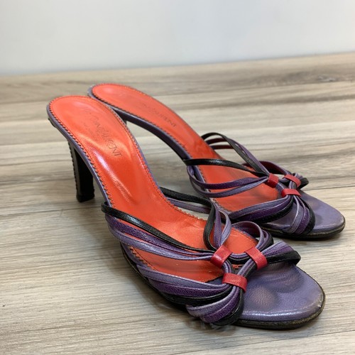 SAINT LAURENT (YSL) YVES SAINT LAURENT DONNA sandali mules viola e rosso con cinturino tacco EURO 37 5