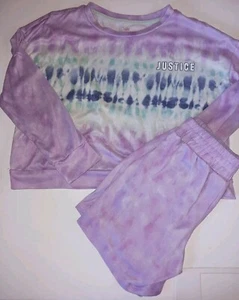 Justice Pajamas Shorts Set Purple Tie-Dye M (10) - Picture 1 of 1