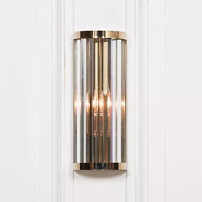 Art Deco Gold Finish Fluted Column Glass Rods Cinema Wall Light 3 Size Available - Image 1 of 4