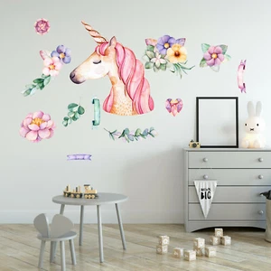Dream Unicorn Flowers Wall Fabric Decal Sticker Decor Mural Gift Baby Girls Room - Bild 1 von 5