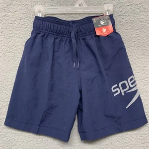 NEW Speedo Swim Trunks Boys Small (8/9) Blue Pull Cords Back Pocket UPF 50+ NWT - Picture 1 of 11