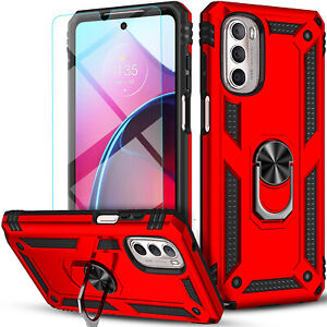 For Motorola Moto G 5G 2022 Case Ring Kickstand Cover + Tempered Glass Protector