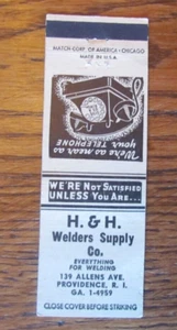 PROVIDENCE, RHODE ISLAND MATCHBOOK COVER: H&H WELDER SUPPLY 1940s MATCHCOVER B - Bild 1 von 2