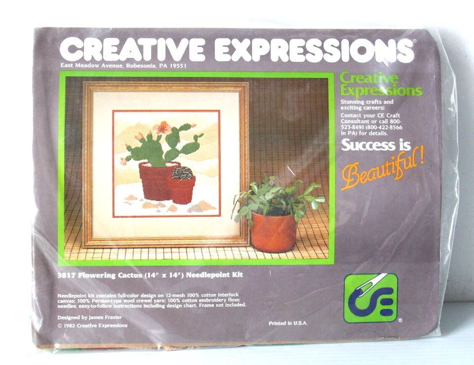 New Flowering Cactus 14" x 14" Needlepoint Kit #3817 Creative Expressions 1982 - Image 1 of 4