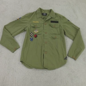 10 Deep Shirt Mens Medium Olive Green Military Patch Streetwear - Picture 1 of 19
