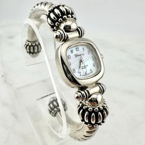 Geneva Heavy Cuff Silver Tone Mother of Pearl Dial Women’s Watch, New Battery - Picture 1 of 12
