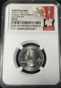 2020-W NGC MS66 TALLGRASS W MINT QUARTER V75 PRIVY WW2-w EARLY RELEASES - Picture 1 of 5