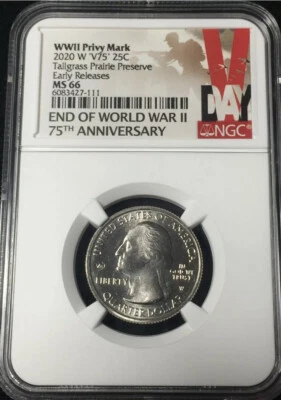 2020-W NGC MS66 TALLGRASS W MINT QUARTER V75 PRIVY WW2-w EARLY RELEASES - Image 1 of 4