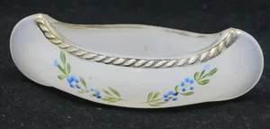 ANTIQUE HAND PAINTED CLAMBROTH GLASS CANOE TRINKET, CANDY DISH, FORGET ME NOTS - Picture 1 of 5
