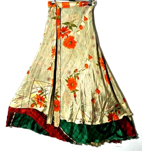 Incredible-art Vintage Silk Sari Magic Wrap Skirt Reversible Double Layer skirt, - Picture 1 of 6