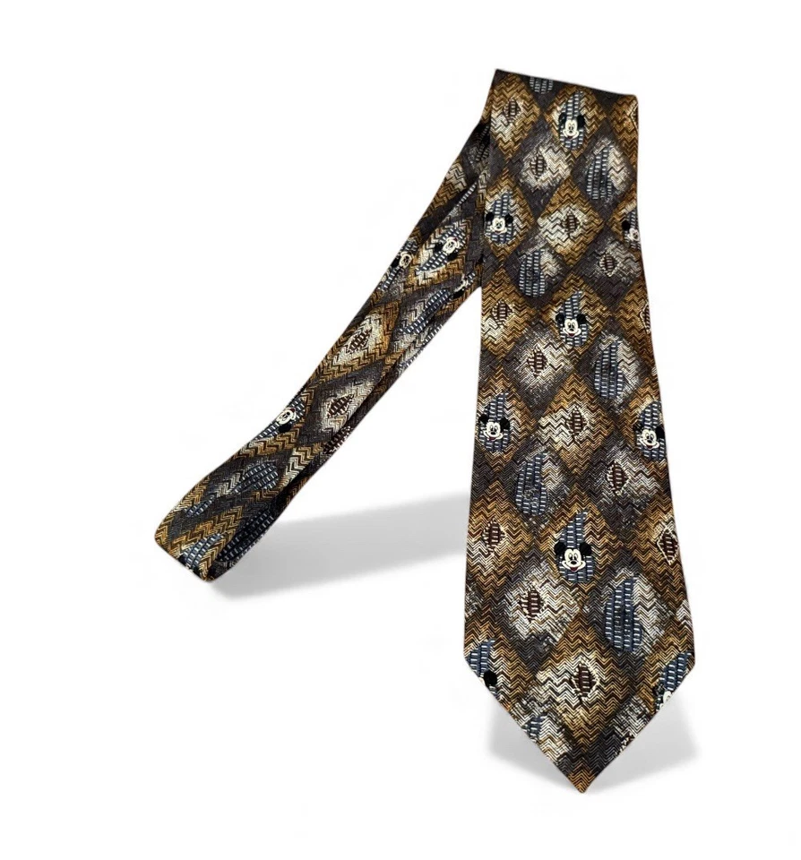 Corbata Mickey And Company Disney Mickey Mouse 100% Seda Marrón Tostado Diseño Atlas Foto 1 de 4