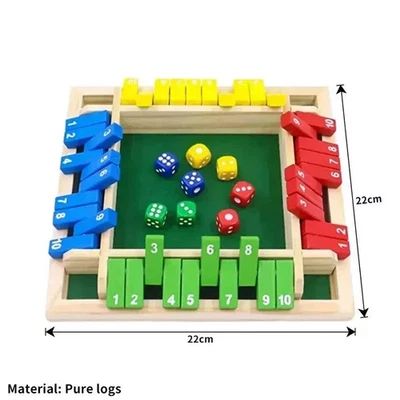 Wooden Dice Board Game Shut The Box for 4 Players Flaps & Dices Game Parent-chi - Image 1 of 3