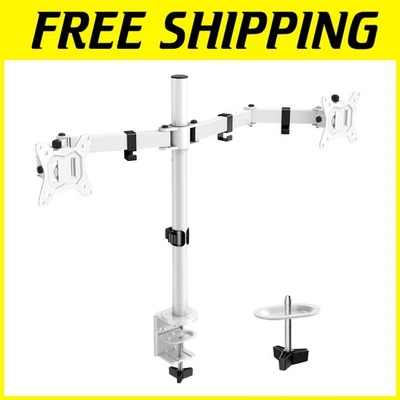 White Desk Mount for Two 32" Monitors, Fully Adjustable - Image 1 of 4