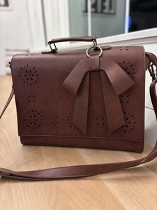 Ecosusi Chic Brown Leather Shoulder Bag with Bow Accent NWT - Picture 1 of 7