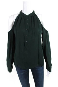 Artelier Nicole Miller Womens Off Shoulder Button Up Top Blouse Green Size Small - Picture 1 of 4