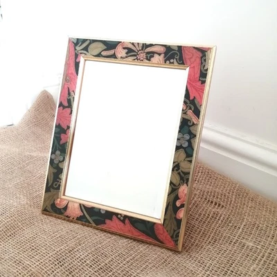 Vintage William Morris Style Floral Wood Mirror Bevelled Glass 20.5cm X 25.5cm - Image 1 of 4