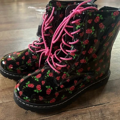 Botas de combate florales negras T-RYLEE para mujer talla 9,5 Foto 1 de 4