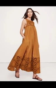 Maxi Vestido BANANA REPUBLIC Algodón Bordado Popelina | Vara de Oro Amarillo XL NUEVO - Imagen 1 de 7