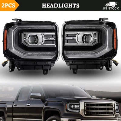 Left+Right Upgrade Full LED Headlights For 2014-2015 GMC Sierra 1500 Pair LH RH - Image 1 of 4