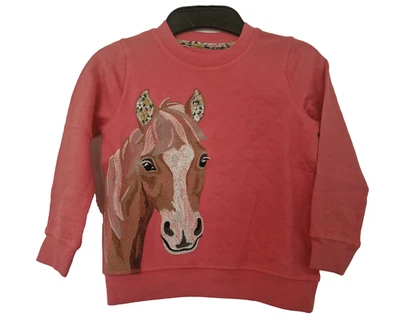EX BODEN Boden Girls Sweatshirt Jumper Superstitch Horse 2-14 Years Pink Cotton NEW