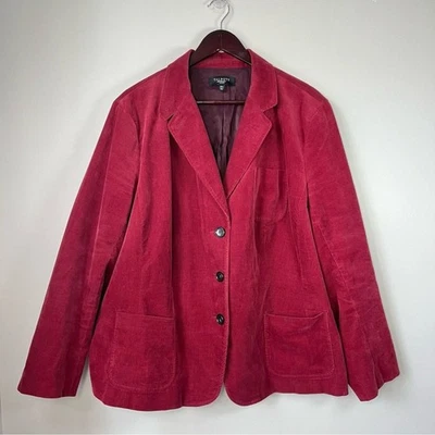 Talbots Womens 20W Burgundy Red Corduroy Blazer Jacket Pockets Lined Autumn Fall - Image 1 of 4