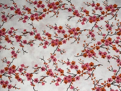 1/2 Yd Dogwood Blossoms Branches Pink Orange Asian Cotton Fabric BTHY by Jo-Ann
