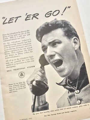Anuncio Bell Telephone American Telegraph 1944 Big Guns ordenado para disparar Segunda Guerra Mundial PSM5 Foto 1 de 2