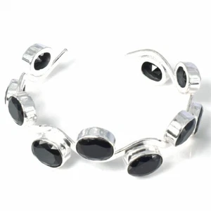 Black Spinel Gemstone Handmade 925 Sterling silver Adjustable Cuff Bracelet - Picture 1 of 1
