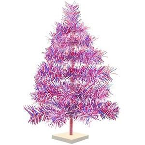 4th of July Christmas Trees 2FT Firework Tinsel Brush Red White & Blue 24in Mini - Picture 1 of 5