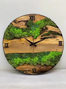 Green Grass Nature 's Design Metal Olive Wood Wall Clock Wooden Home Decorative - Picture 1 of 7