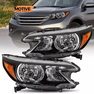 For 2012-2014 Honda CR-V Clear Headlights Black Headlamps Replacement Left+Right - Picture 1 of 11