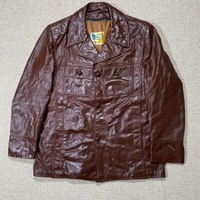 VINTAGE Brimaco Leather Jacket Mens Large Brown 1970s Longline Trench Canada 70s