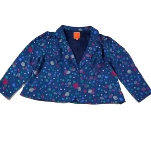 Modcloth Blue Christmas Ornament Print Blazer Jacket 4X - Picture 1 of 10