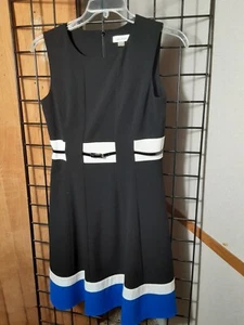 Calvin Klein Short Sleeve Dress Size 6 Pre-Owned Black, White, and Blue - Picture 1 of 5