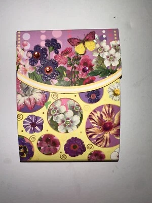 PUNCH STUDIO GLITTER & JEWEL EMBELLISHED MINI POCKET NOTEPAD FLOWER BUTTERFLY - Image 1 of 4